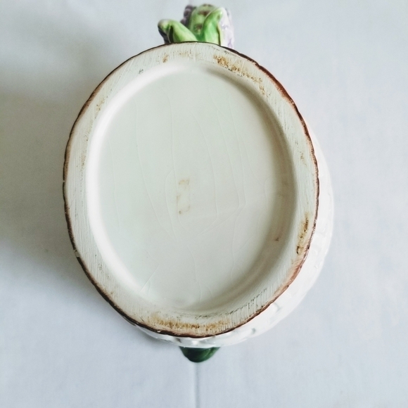 Ceramic Fruit Basket Weave Pitcher Ribbon Handle - Picture 6 of 8